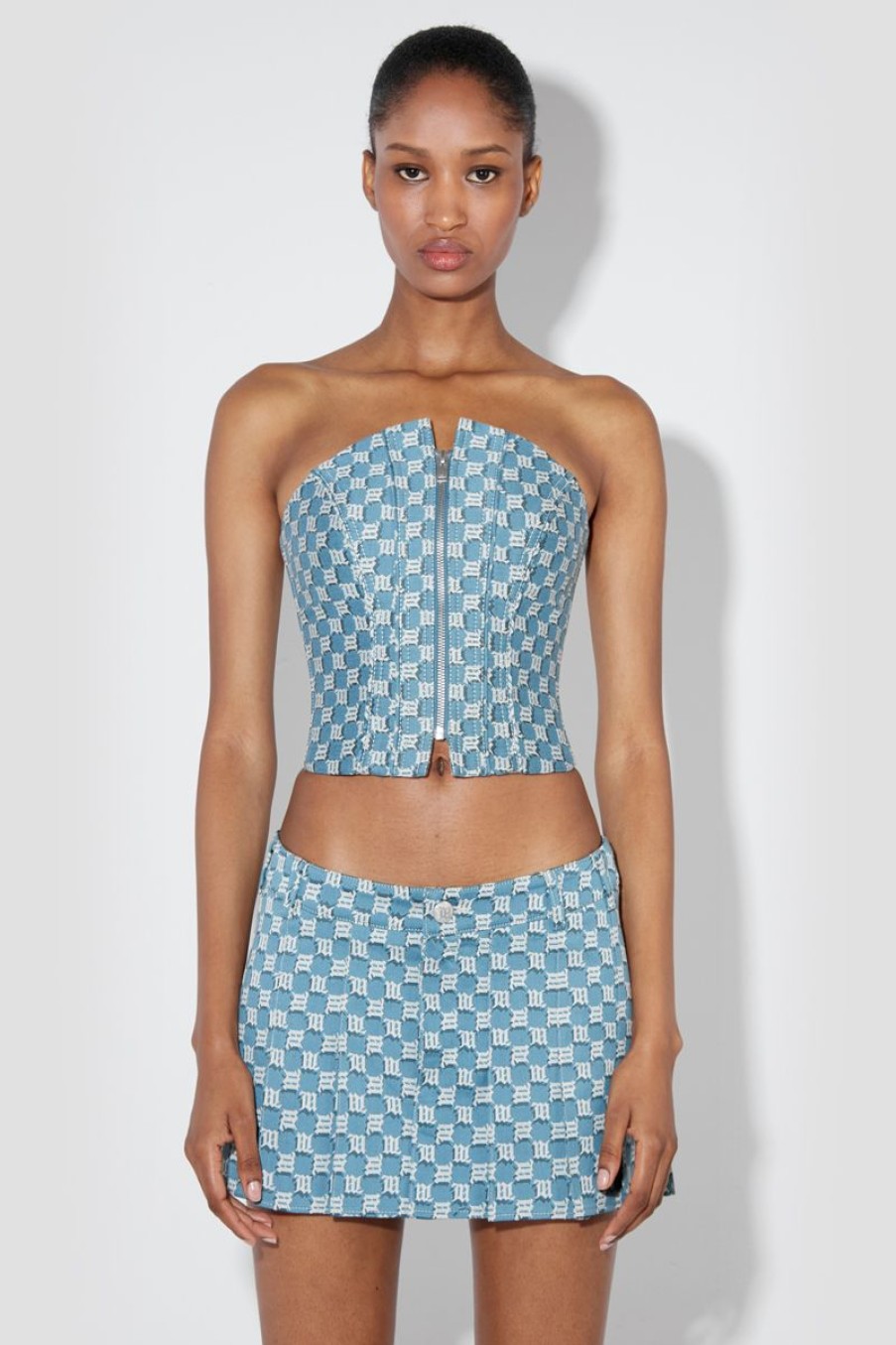 MISBHV Jacquard Canvas Monogram Corset Top Blue Clearance