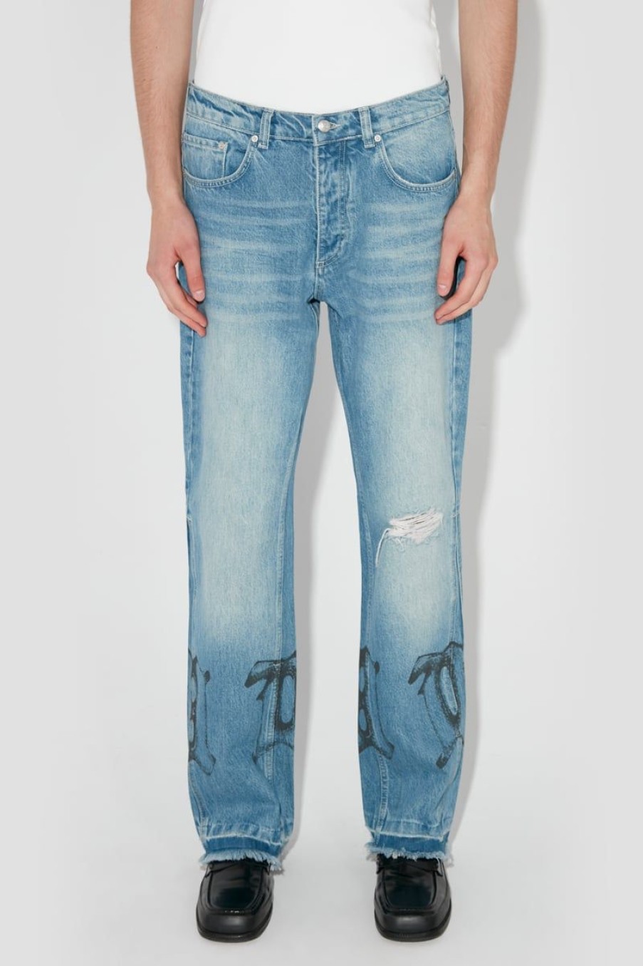 MISBHV Distressed Flared La Trousers Blue New