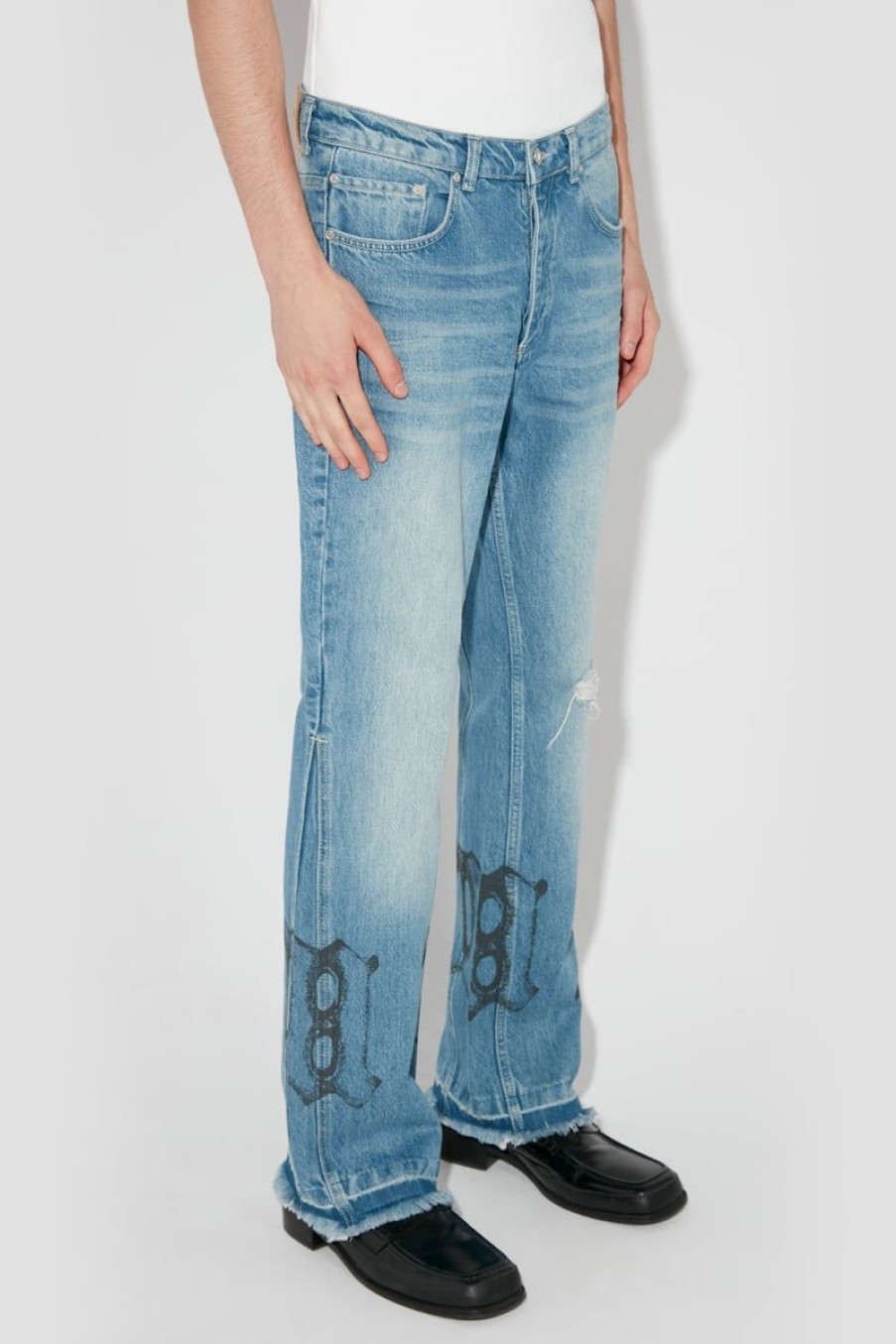 MISBHV Distressed Flared La Trousers Blue New