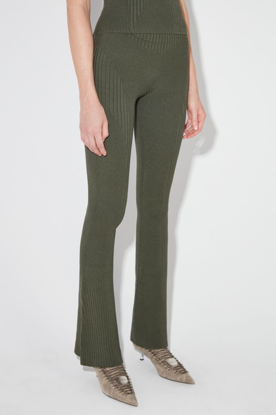 MISBHV Knitted Seamless Flared High Rais Trousers Forest Green Wholesale