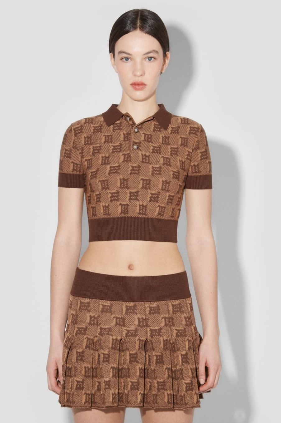 MISBHV Knitted Monogram Polo Top Brown Online