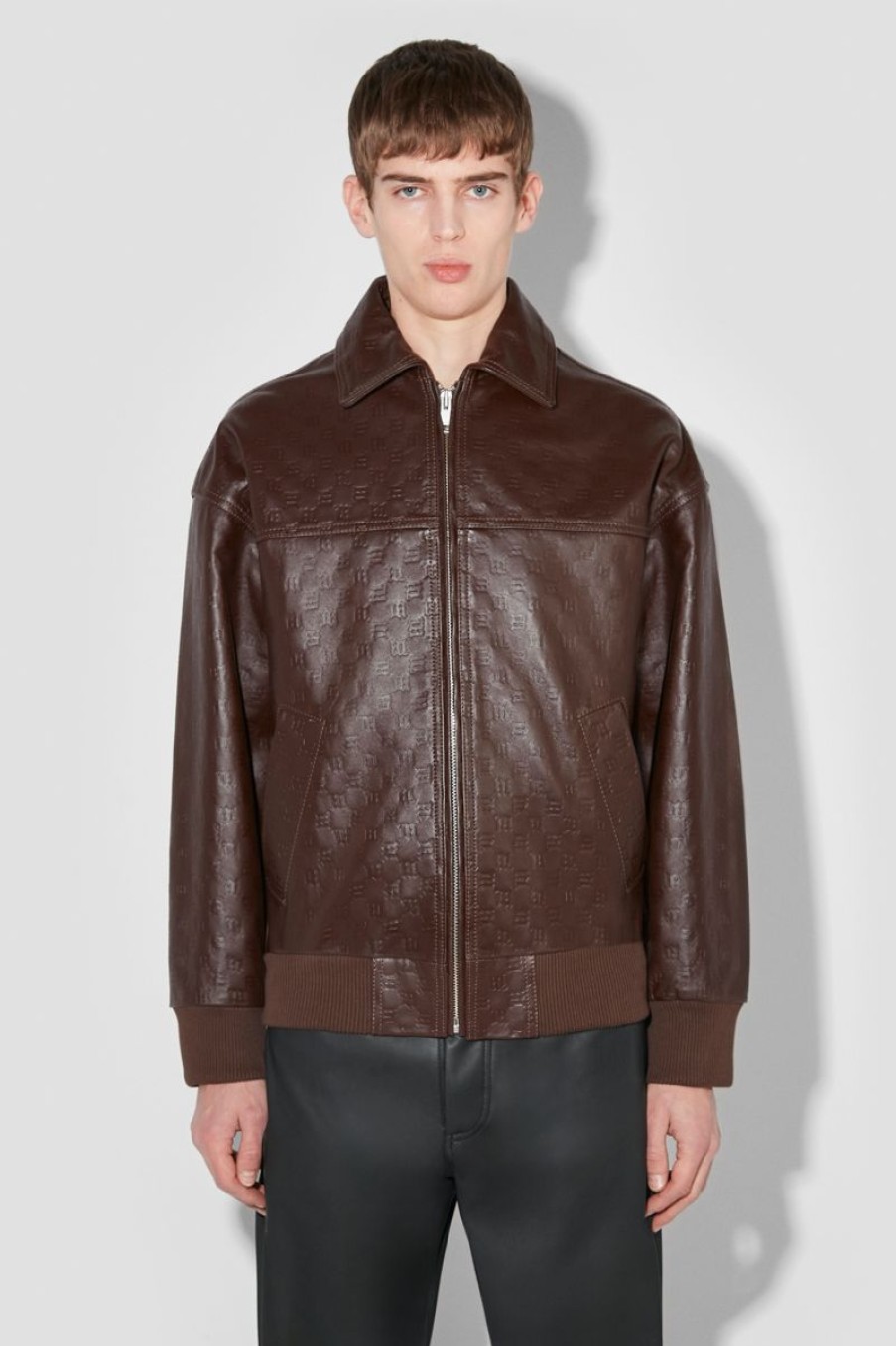 MISBHV Monogram Embossed Bandit Leather Jacket Brown Hot