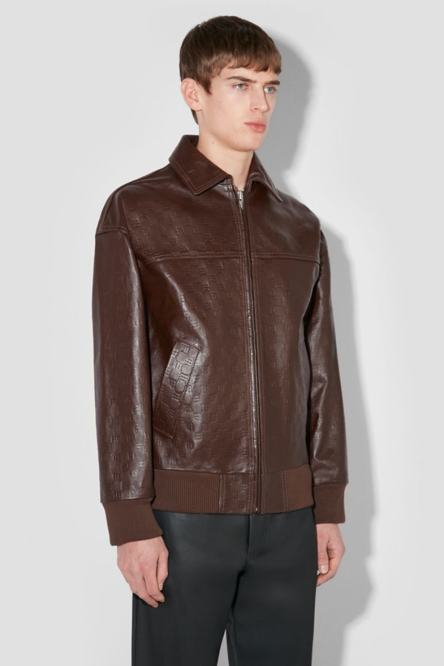 MISBHV Monogram Embossed Bandit Leather Jacket Brown Hot