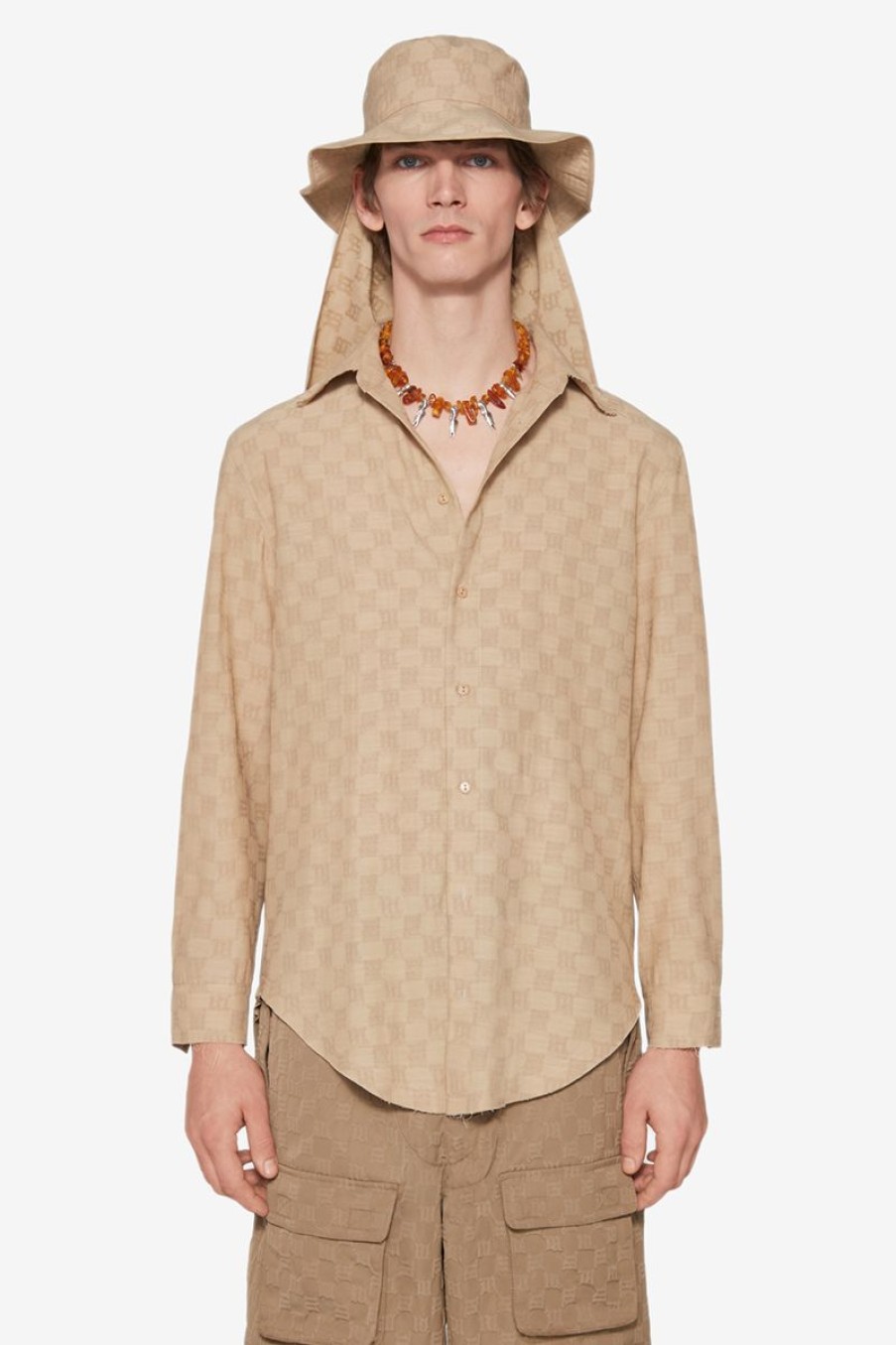 MISBHV Jordan Barrett Oversize Monogram Wool Shirt Beige Hot