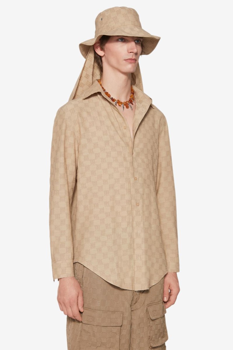 MISBHV Jordan Barrett Oversize Monogram Wool Shirt Beige Hot