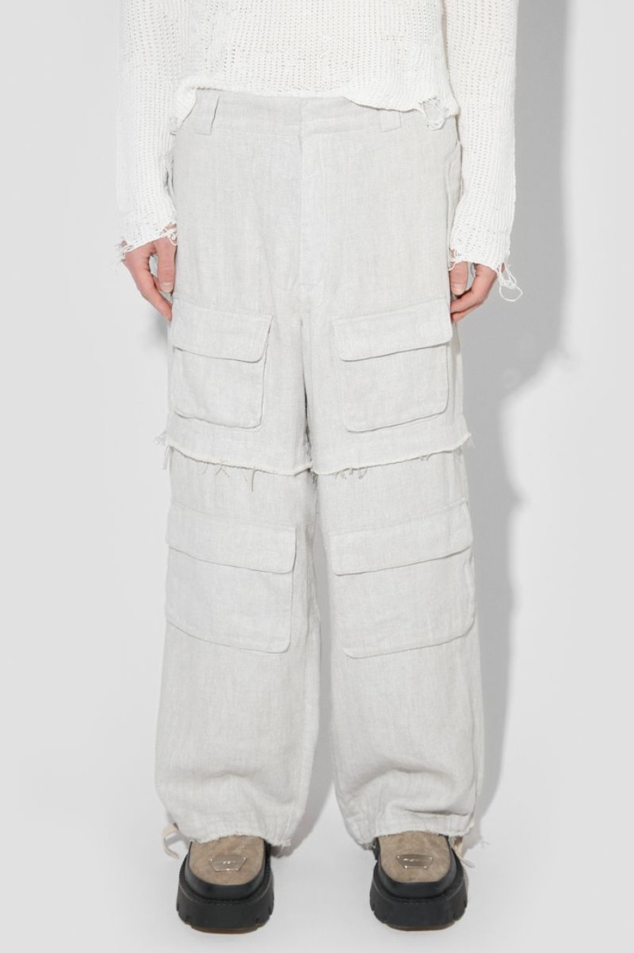 MISBHV Washed Linen Cargo Pants Off White Best