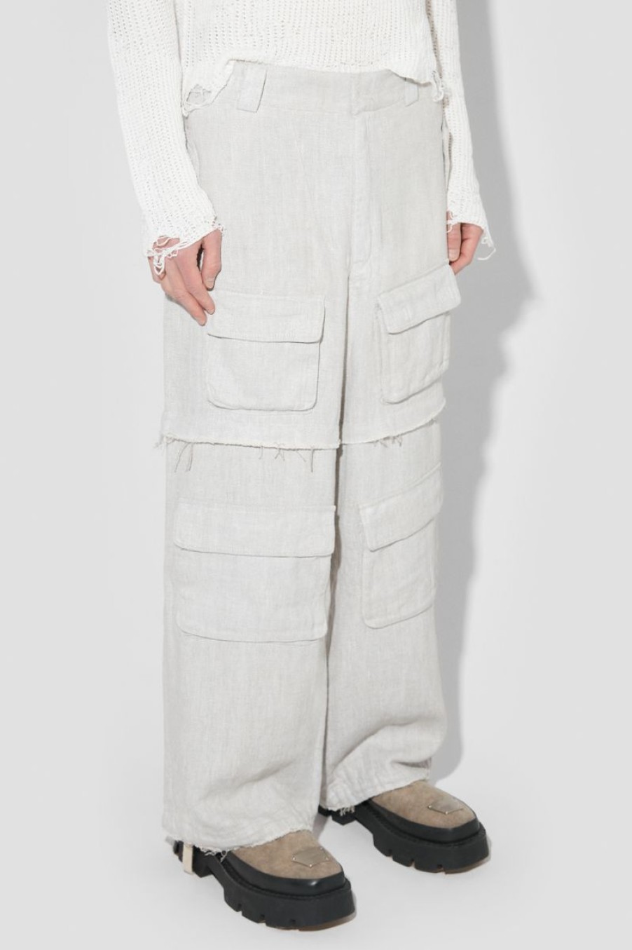 MISBHV Washed Linen Cargo Pants Off White Best