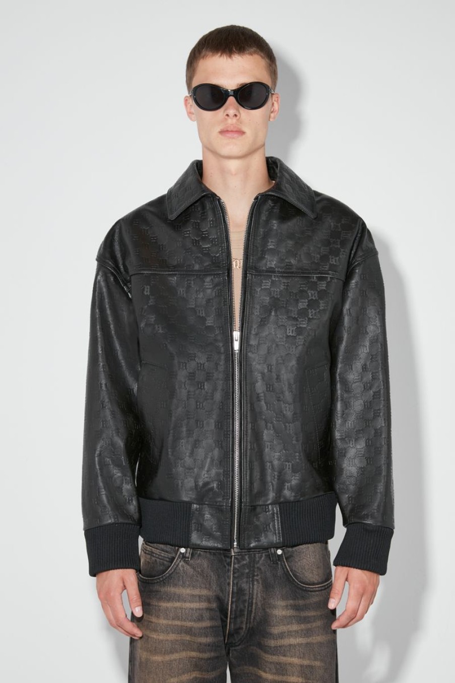 MISBHV Monogram Embossed Bandit Leather Jacket Black Online